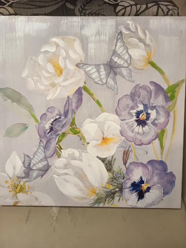 Cuadro flores y mariposas tela