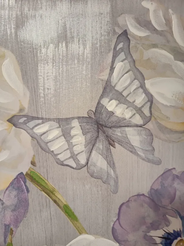 Cuadro flores y mariposas tela