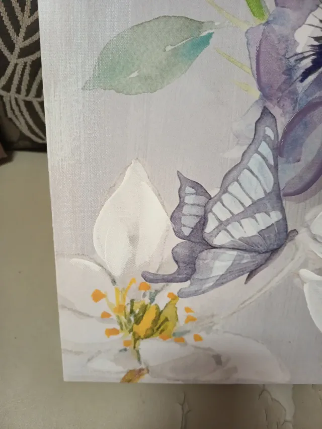 Cuadro flores y mariposas tela