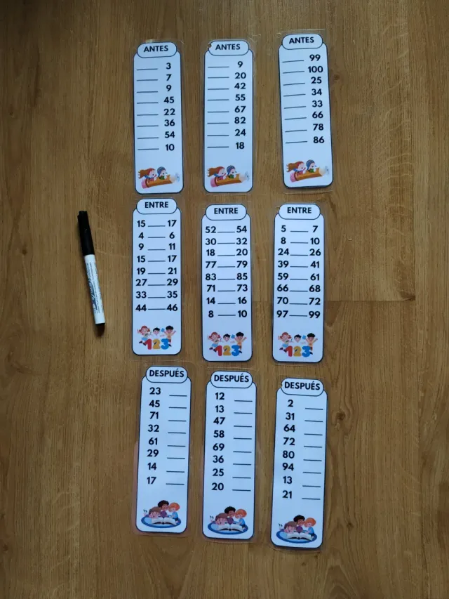 Juego matemáticas antes, entre y después