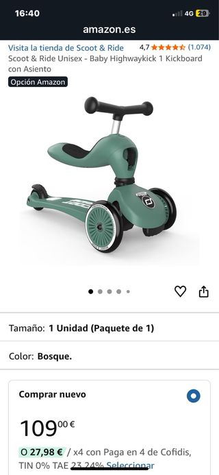 Patinete 3 Ruedas Scoot & Ride Verde