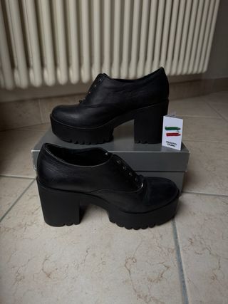 Italian calf leather chunky heel platform boots