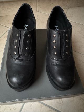 Italian calf leather chunky heel platform boots