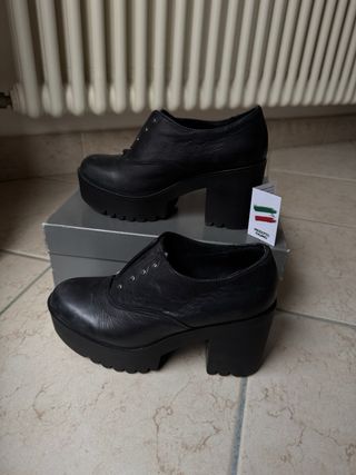 Italian calf leather chunky heel platform boots