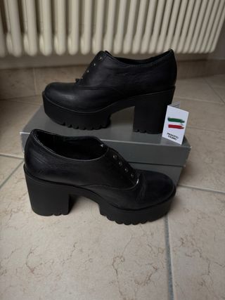 Italian calf leather chunky heel platform boots