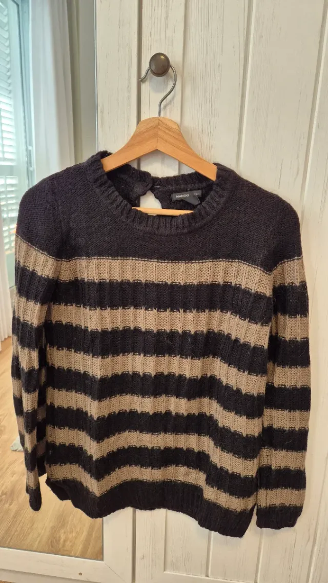 Jersey Mango Rayas Beige y Negro