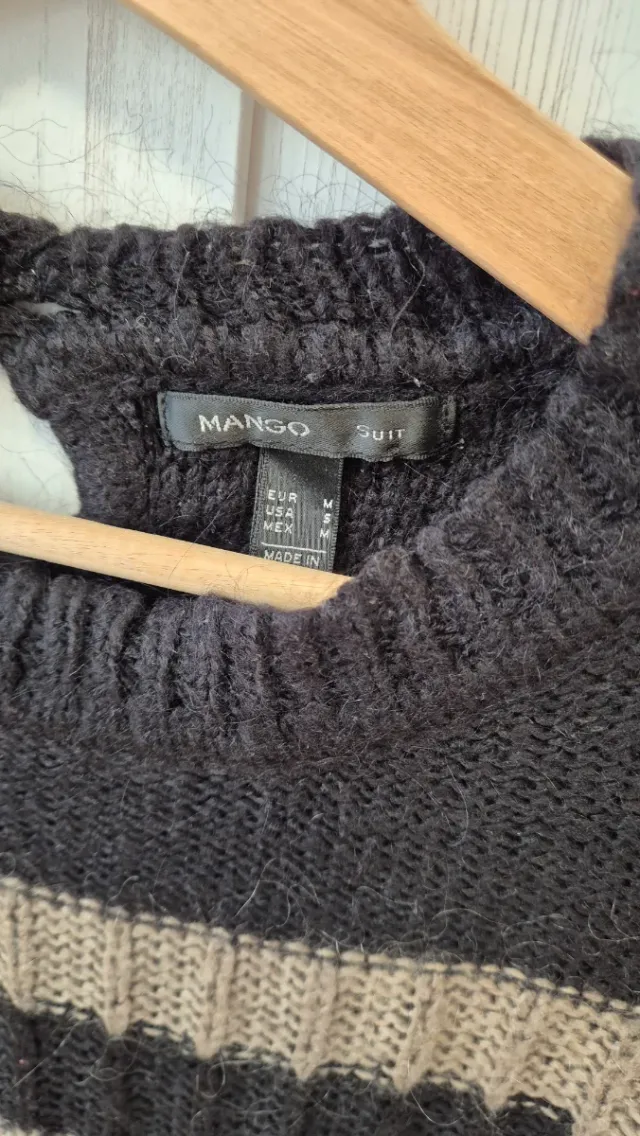 Jersey Mango Rayas Beige y Negro