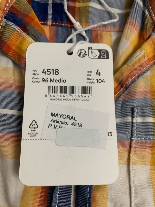 Camisa niño Mayoral cuadros con etiqueta