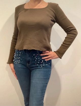 Camiseta Mango Manga Larga Marrón