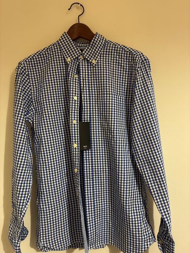 Camisa cuadros azul y blanco Mango Talla M