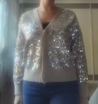 Chaqueta lentejuelas beige y plateada