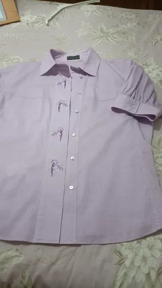 Camisa algodón mujer morada bordada