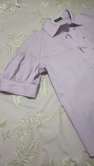 Camisa algodón mujer morada bordada