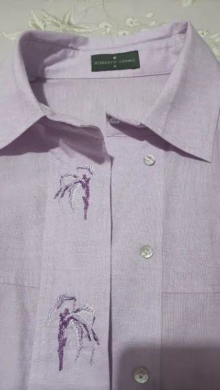 Camisa algodón mujer morada bordada
