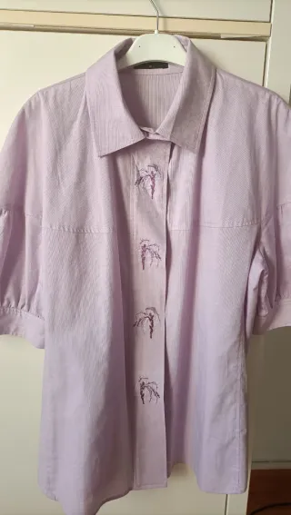 Camisa algodón mujer morada bordada