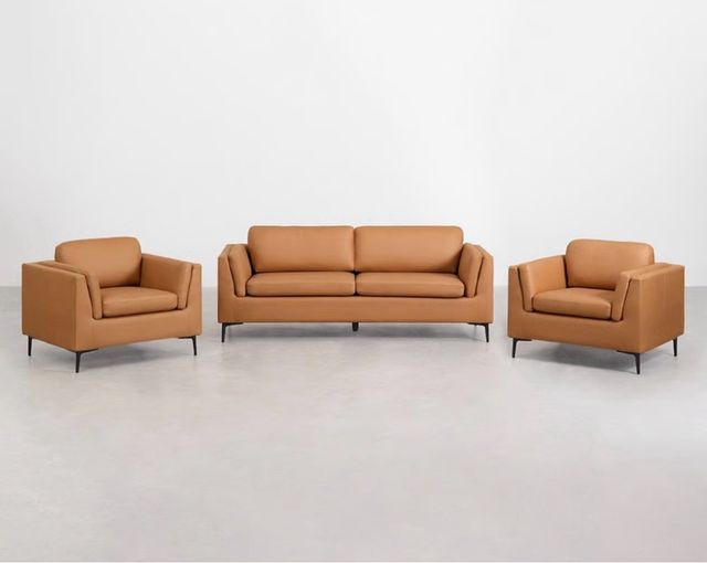 Juego 3 sofás de piel marrón
