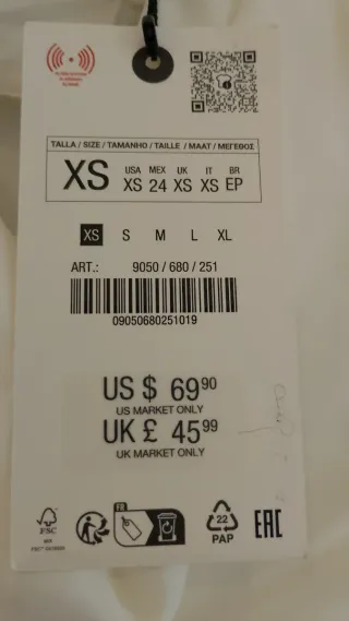 Blusa Zara Blanca Talla XS.Nueva. espalda al aire.