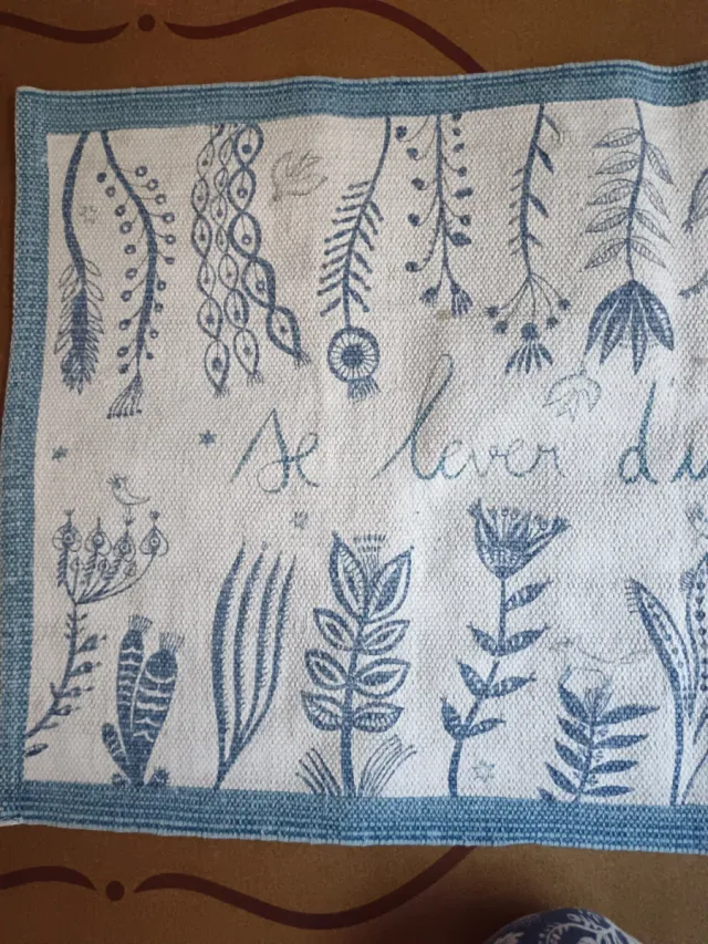 Alfombra de baño azul y blanco