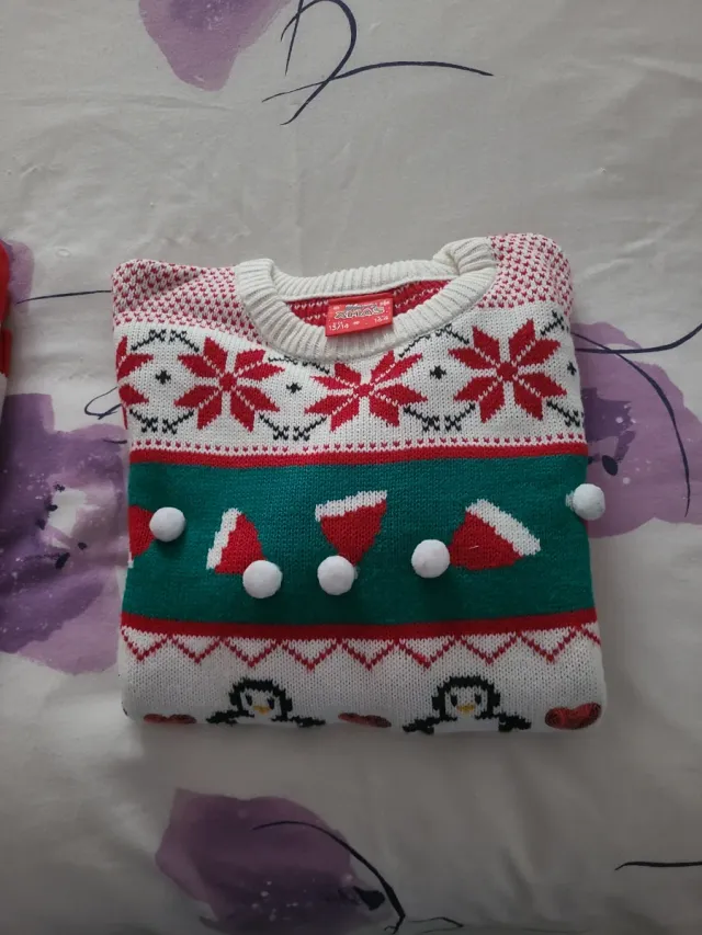 Jersey Navidad Pingüinos y Copos de Nieve