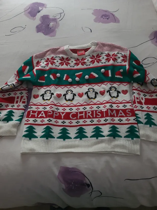 Jersey Navidad Pingüinos y Copos de Nieve