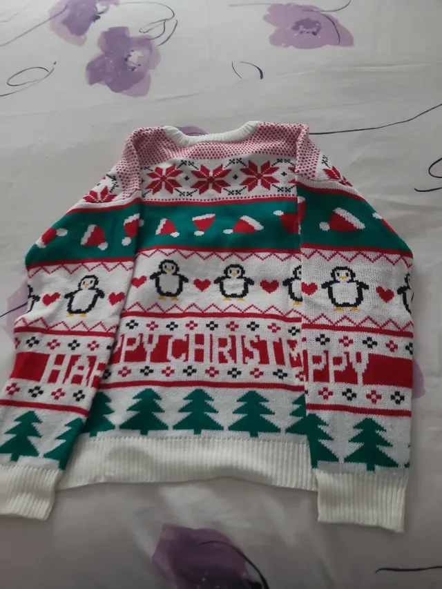 Jersey Navidad Pingüinos y Copos de Nieve