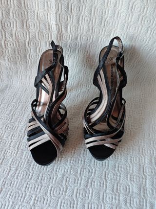 Zapatos tacón negros plateado talla 38 mujer