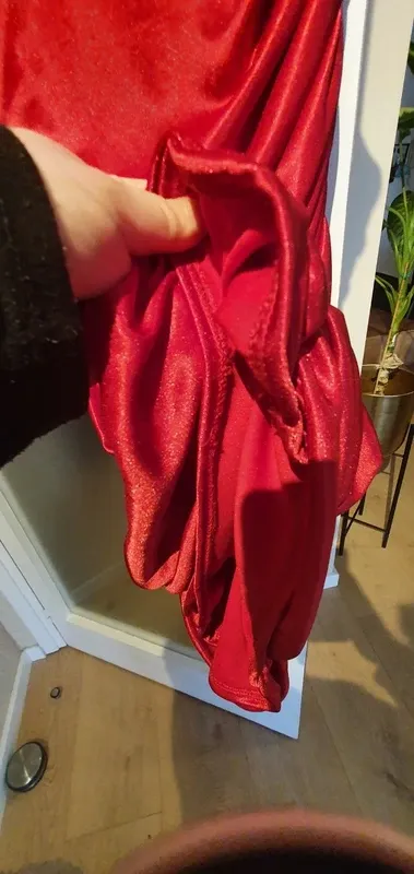 Vestido rojo cóctel Heine drapeado – Talla 42