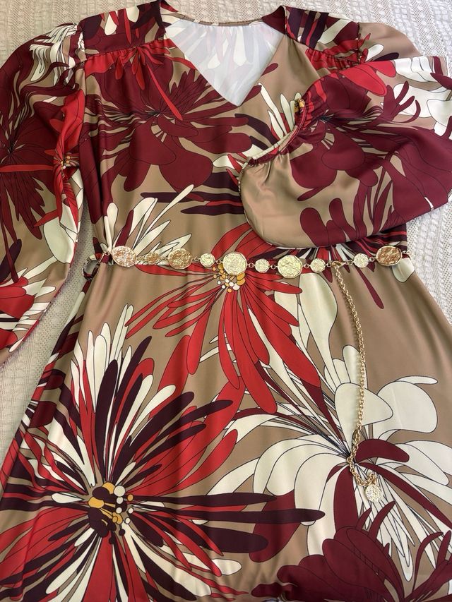 Vestido largo floral manga abullonada