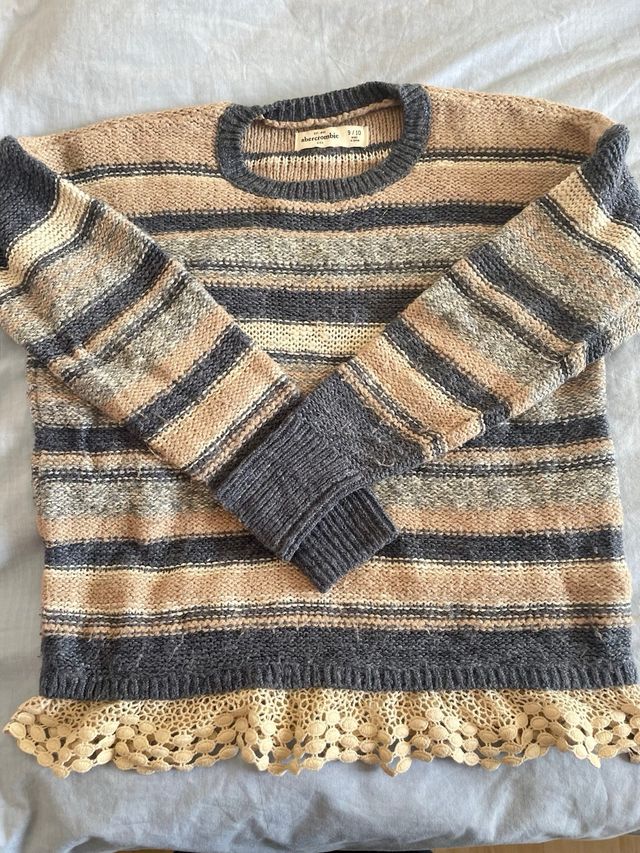 Camisola às riscas com renda menina 9-10 anos