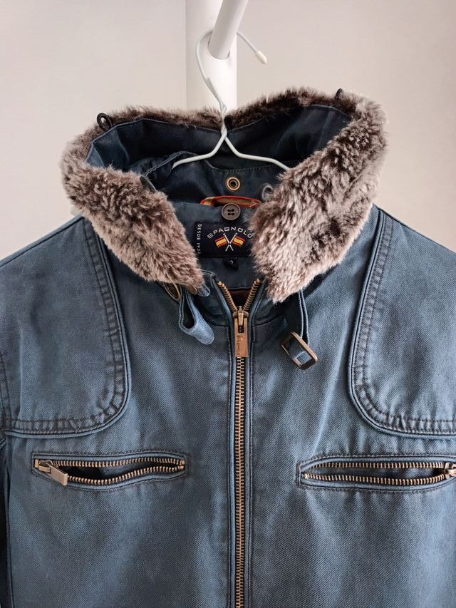 Cazadora Spagnolo azul con cuello de pelo