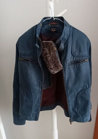 Cazadora Spagnolo azul con cuello de pelo