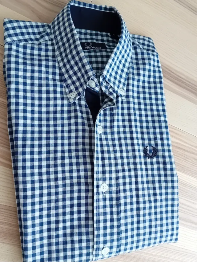 Camisa Fred Perry Cuadros Azul y Blanco