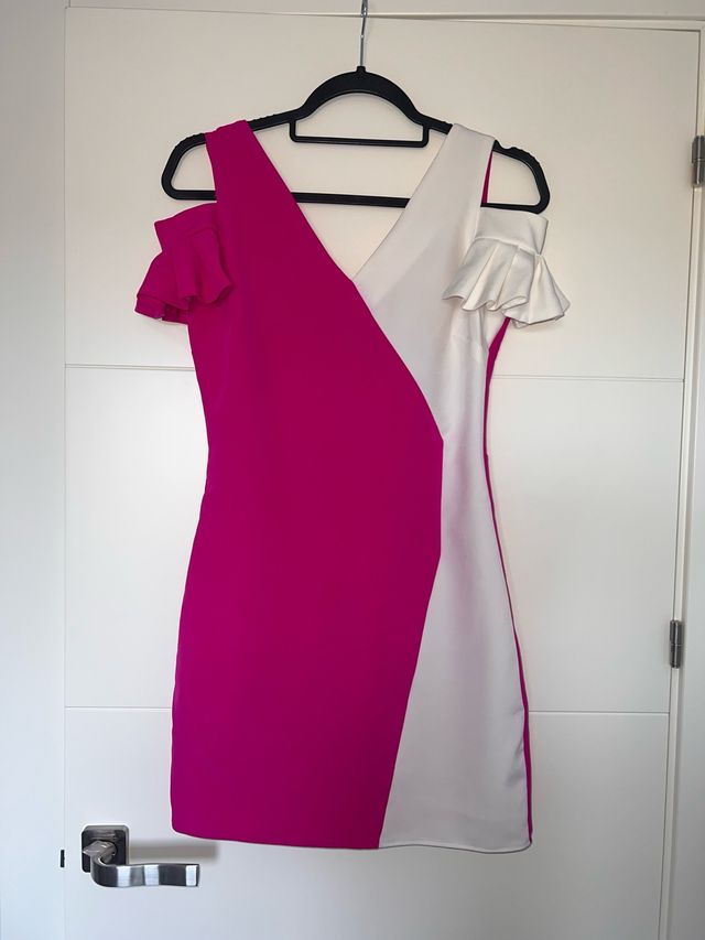 Vestido fiesta fucsia y blanco