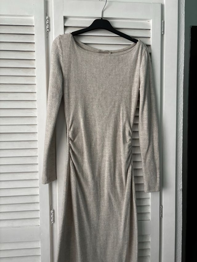 Vestido midi lana fina beige