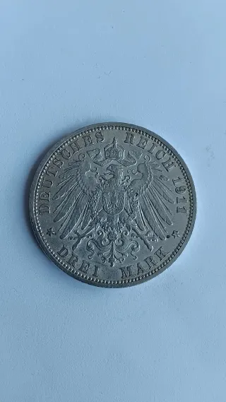 Moeda 3 Marcos Alemanha 1911 Prata 900