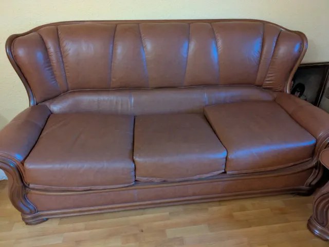 Sofá y sillón de piel marrón