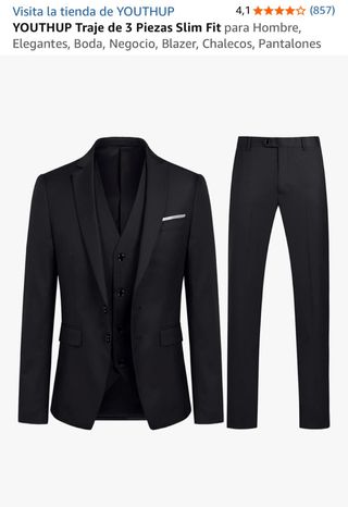 Traje YOUTHUP 3 Piezas Slim Fit Negro Hombre