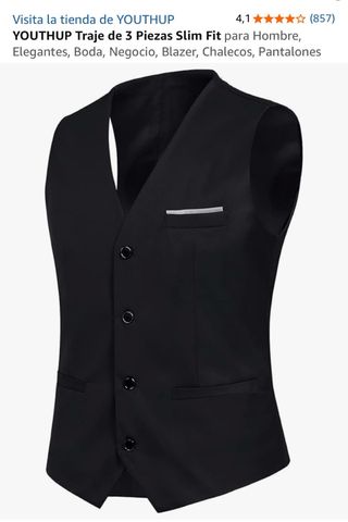 Traje YOUTHUP 3 Piezas Slim Fit Negro Hombre