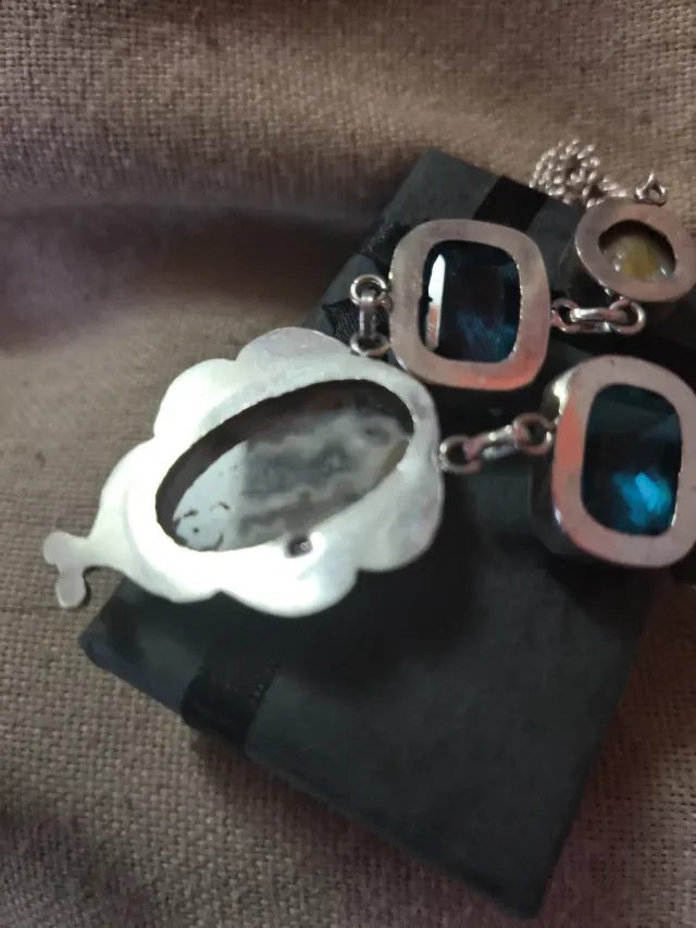 Collar plata, ágata, topacio y perla