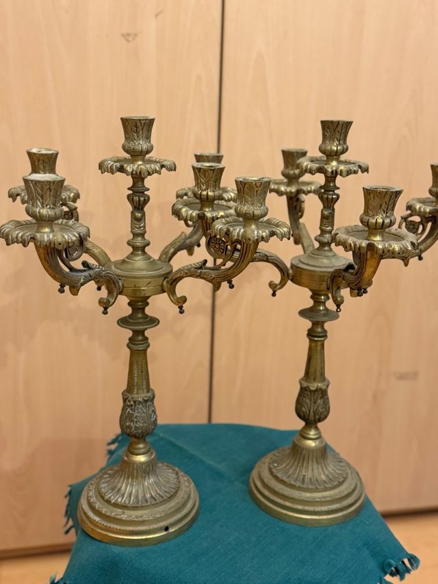 Pareja Candelabros Bronce Vintage
