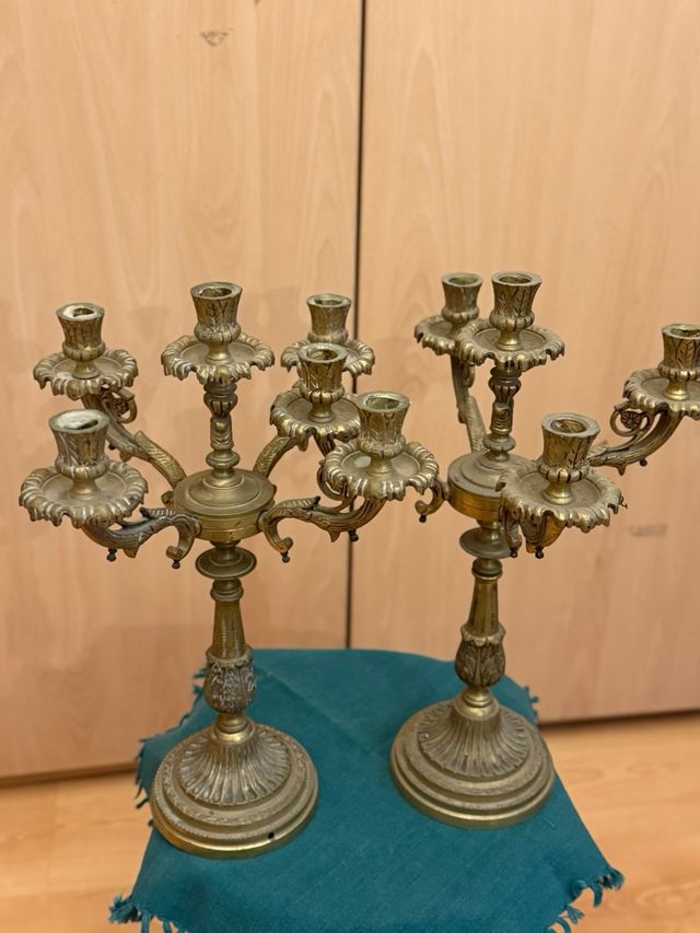 Pareja Candelabros Bronce Vintage