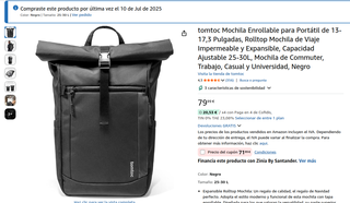 Mochila tomtoc Enrollable Portátil 13-17,3 Negro