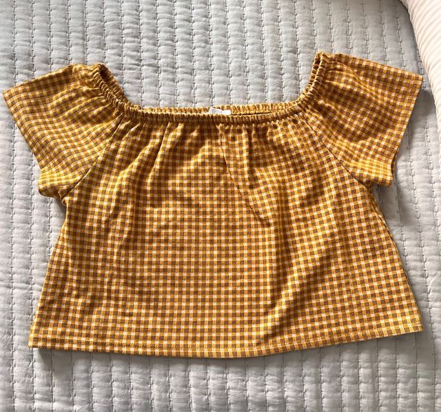 Camiseta Verano Cuadros Marrón y Amarillo