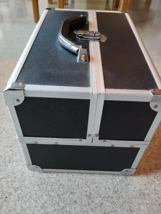 Maletín maquillaje profesional grande negro y plat