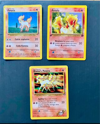 Set 3 Carte Pokémon Ponyta, 1 prima edizione