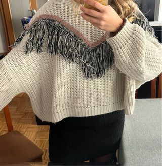 Jersey flecos beige multicolor talla única