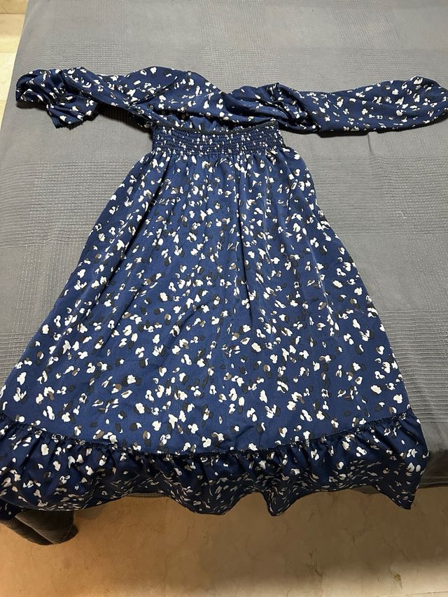 Vestido largo estampado azul y blanco