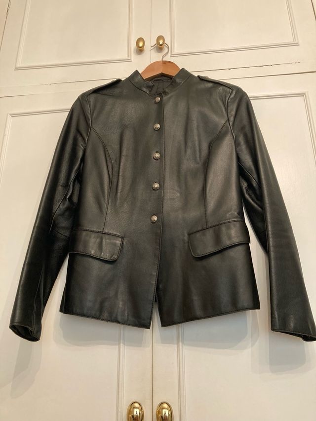 Chaqueta Piel Militar Negra Talla S