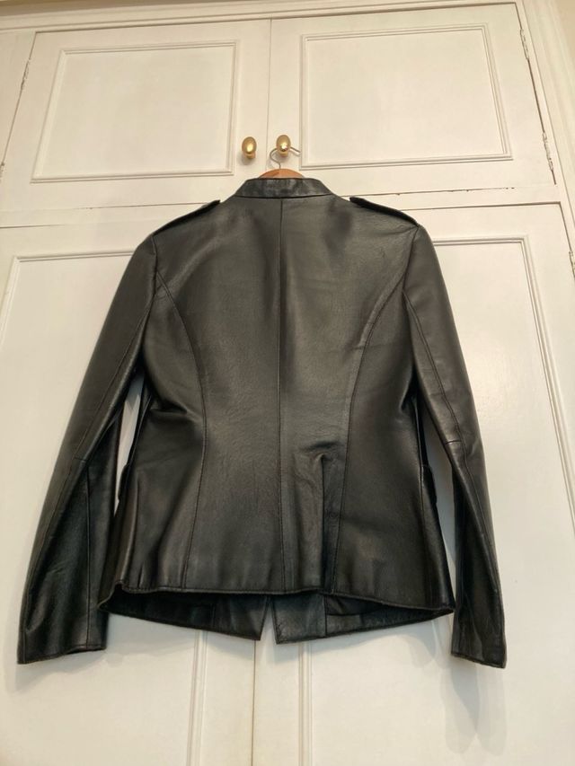Chaqueta Piel Militar Negra Talla S