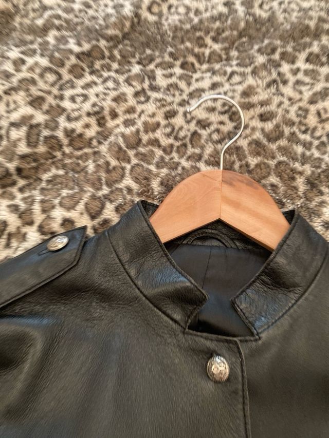 Chaqueta Piel Militar Negra Talla S